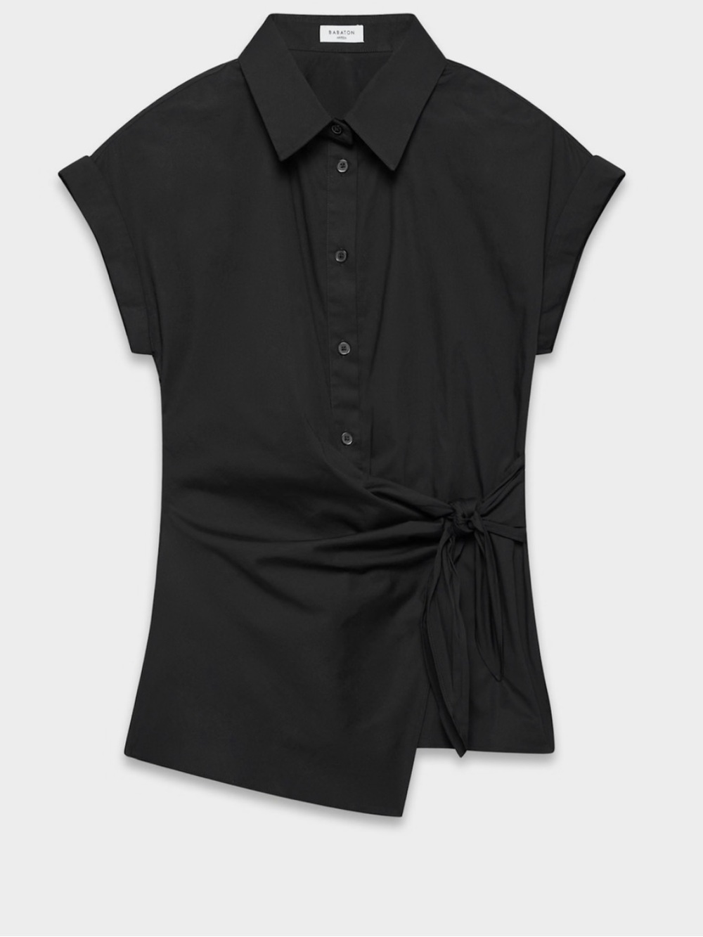Aritzia Black Short-Sleeve Tie-Waist Button Shirt